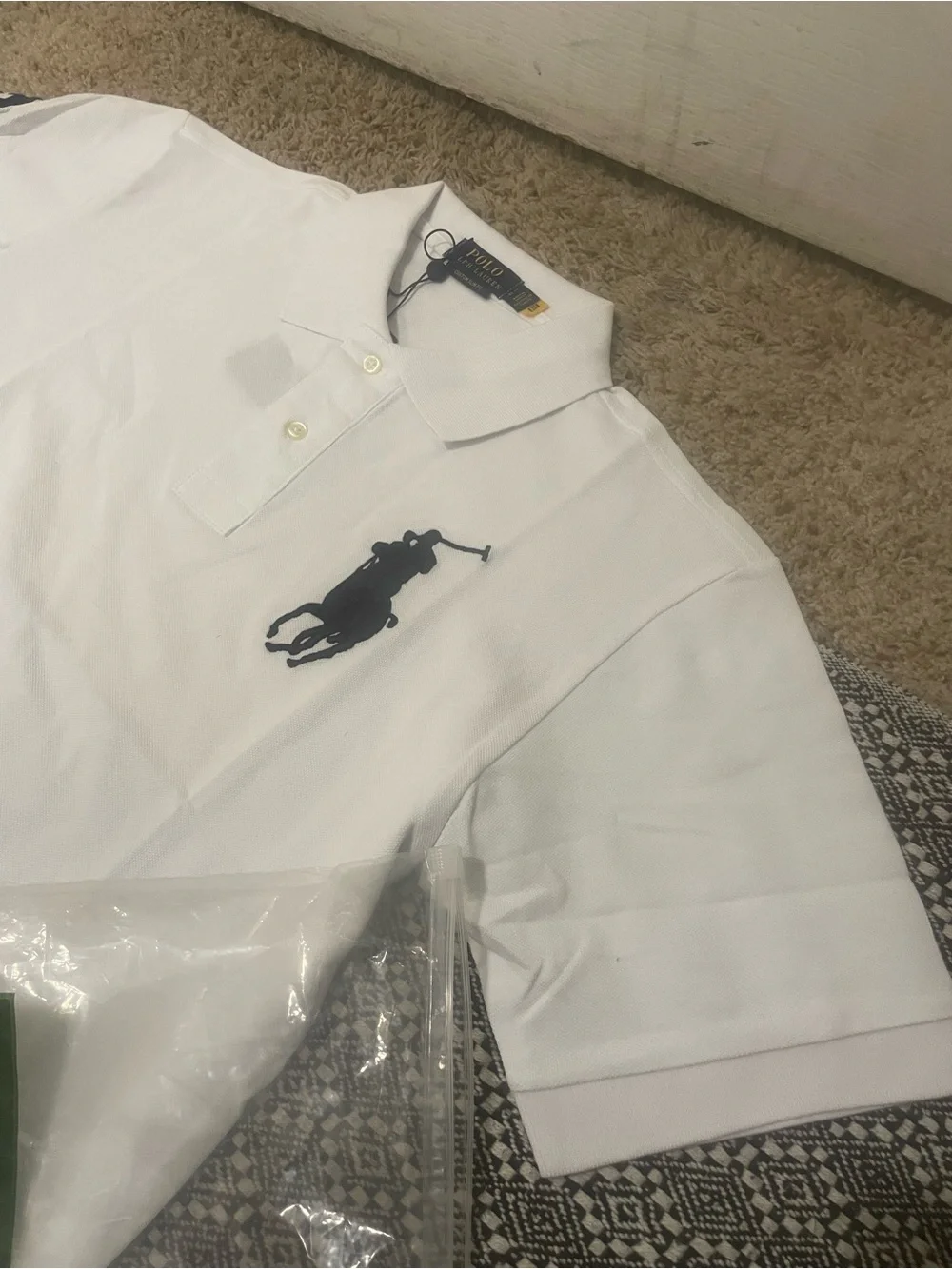 Ralph Lauren White Polo Shirt with Navy Logo